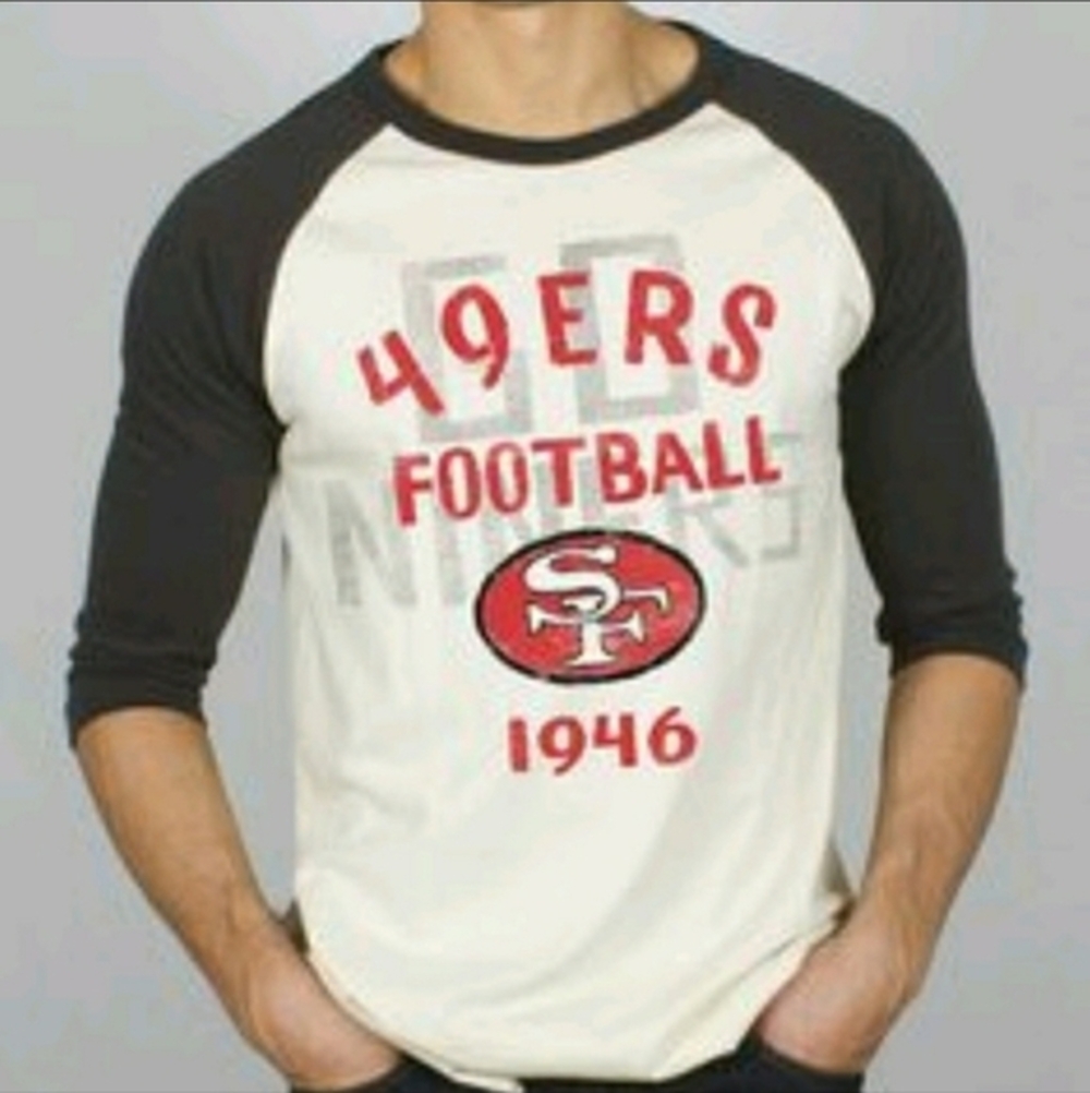 Junk Food SF 49ers Raglan T-Shirt Mens Vintage Style‎ 1946 Graphic Cream Black L
